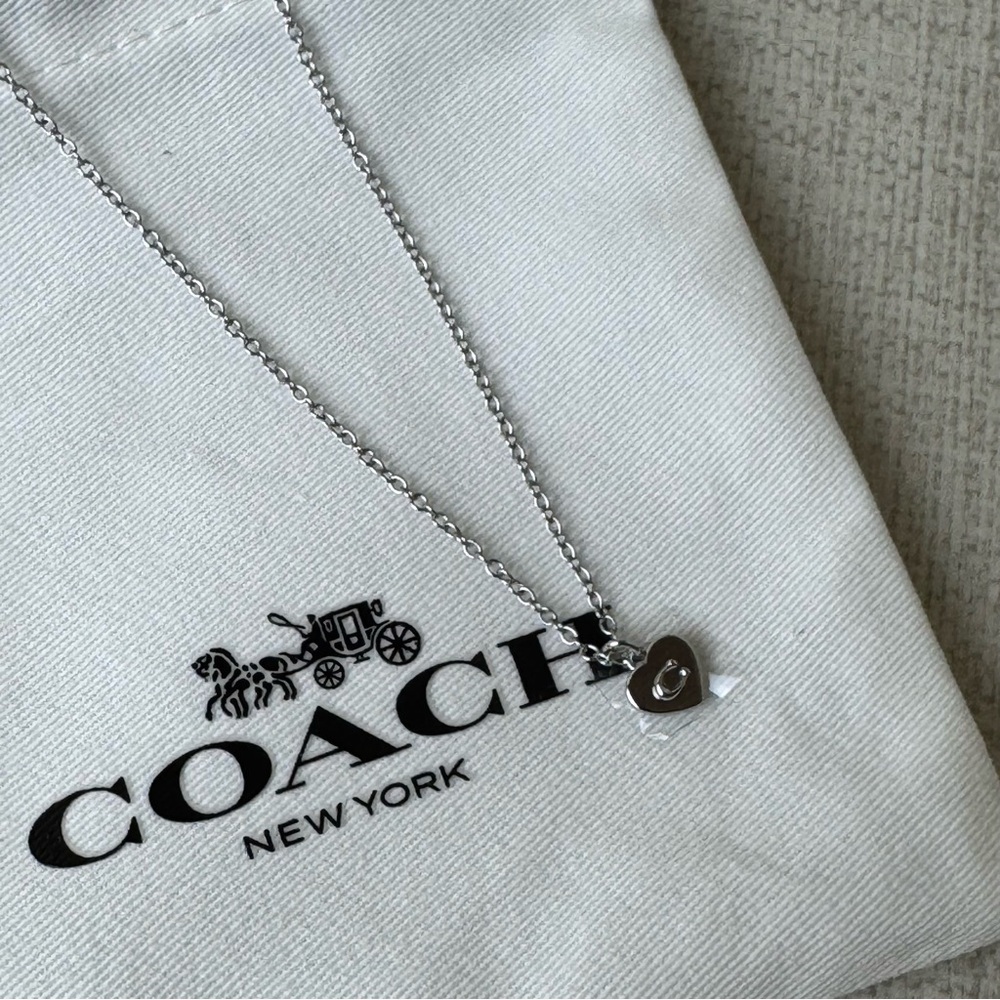 Coach SilverTone Heart Charm necklace NWT